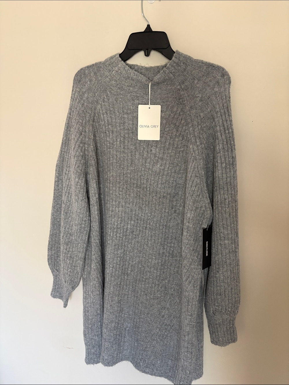 Olivia Grey Light Gray Ribbed Long Sleeve Knit Dress